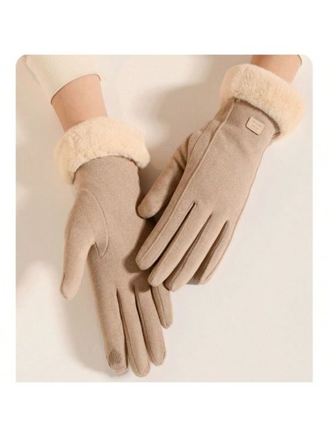 Apricot  Collar  Suedette Plain  Embellished   Women Accessories Winter Gloves Outfit, Gloves For Winter, Minimalist Streetwear, Snow Gloves, Heading Fonts, Finger Gloves, Winter Lookbook, Winter Gloves, Black Gloves