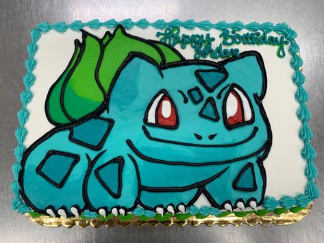 Bulbasaur Cake Ideas, Pokemon Sheet Cake, Snorlax Cake, Bulbasaur Cake, Bulbasaur Birthday, Message Cookies, Pokemon Birthday Cake, Pokémon Party, Pokemon Cake