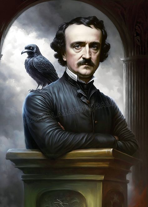 Edgar Allen Poe Raven, Raven Printable, Edgar Allen Poe Art, Allen Poe, Edgar Allen Poe, Print On Demand Products, Interior Illustration, Chibi Girl, Ebook Cover