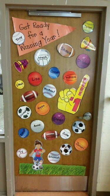 Sport Theme Door Decoration, Sports Door Decorations Classroom, Sports Classroom Decorations, Meeting Themes, Basketball Classroom, Sports Bulletin Boards, School Sports Theme, 2024 Classroom, Sports Classroom