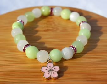 SnowPearlDesigns - Etsy Anime Bead Bracelet, Character Jewelry, Green Striped Shirt, Green Calcite, Charmed Show, Bracelet Craft Diy, Jewelry Making Bracelet, White Moonstone, Moonstone Beads