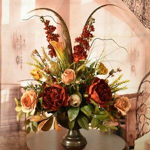 Rosdorf Park Silk Hydrangea and Peonies Floral Arrangement in Decorative Vase | Wayfair Silk Floral Centerpiece, Silk Flower Centerpieces, Arreglos Ikebana, Hydrangea Centerpiece, Silk Orchids, Large Flower Arrangements, Greenery Arrangements, Silk Arrangements, Peonies And Hydrangeas