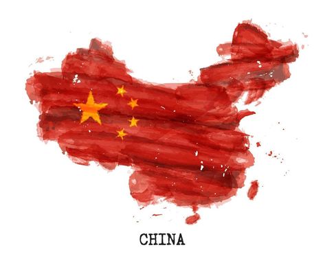 China flag watercolor painting design . Country map shape . Sports team and national day concept 1 October 1949 . Vector . Flag Watercolor Painting, China National Day, Flag Watercolor, Chinese Flag, China Map, China Flag, 1 October, Flag Art, Country Maps