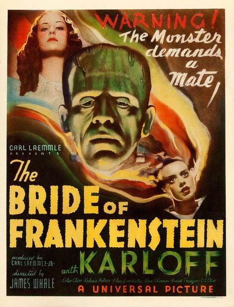 Bride Of Frankenstein Poster, Bride Of Frankenstein Movie, Frankenstein Poster, Frankenstein Movie, Classic Monster Movies, The Bride Of Frankenstein, Horror Vintage, Old Movie, Horror Posters