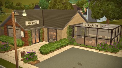 Pleasant Bites - Pleasantview’s first (and currently only) dining spot. exterior shell is heavily inspired by this beautiful... – @tedsies sur Tumblr Sims 3 Build Cc, Sims 2 Build, Sims 2 Lots, The Sims 2 Cc, Sims Apartment, Sims 2 House, Sims 3 Worlds, Sims Videos, English Town