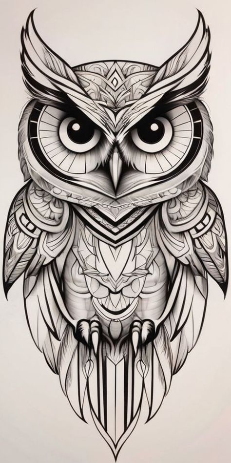 Mandala Owl Tattoo Design, Owl Tattoo Stencil, Geometric Eye Tattoo, Owl Legs, Calf Tattoo Ideas, Barn Owl Tattoo, Modele Zentangle, Rip Tattoos For Mom, Realistic Owl Tattoo