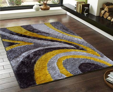 Amazon.com - Shaggy Viscose Collection Gray and Yellow Area Rug, Hand-Tufted, Hand Made ~4ft' x 6ft' On Sale! - Grey And Yellow Living Room, Yellow Color Combinations, Yellow Area Rug, Yellow Living Room, Fluffy Texture, Indoor Carpet, Area Rug Design, Yellow Area Rugs, Yellow Grey