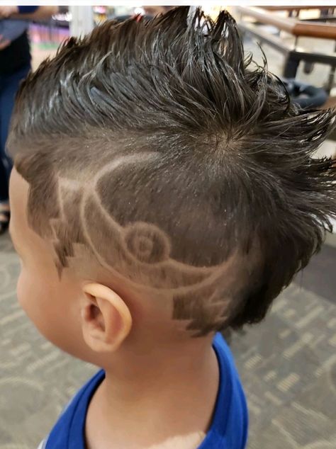 Little Boy Haircut Design On Side, Kids Haircut Designs For Boys, Kids Hair Designs Boys, Boys Design Haircut, Boy Hair Designs Kids, Boys Haircut With Design, Boys Haircut Designs Lines, Pokemon Haircut, Lightening Bolt Hair Design Boys