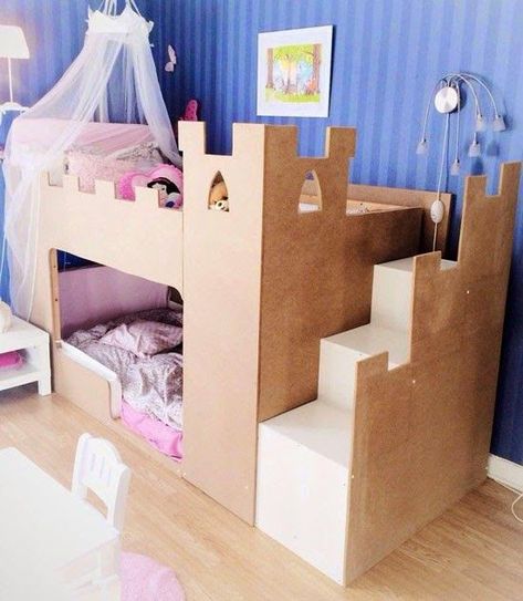 Kura Bed Stairs, Ikea Kura Bed Hack, Bed Hacks, Kura Bed Hack, Mommo Design, Castle Bed, Kids Castle, Ikea Kura Bed, Hacks Ikea