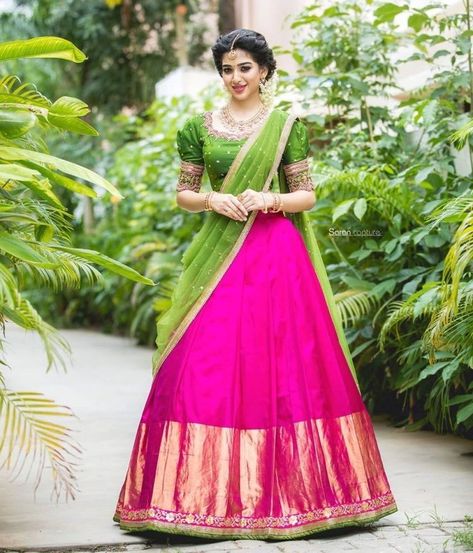 Traditional Half Saree Designs, Silk Half Saree, Lehenga Saree Design, Half Saree Lehenga, Long Dress Design, Half Saree Designs, Indian Gowns Dresses, Indian Gowns, Lehenga Saree