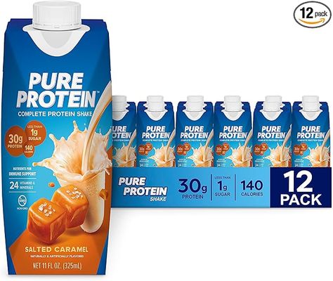 Pure Protein Salted Caramel Shake, Ready to Drink and Keto-Friendly, Vitamins A, C, D, and E Plus Zinc to Support Immune Health, 11 Oz, 12 Count Salted Caramel Shake, Caramel Shake, Premier Protein Shake, Premier Protein Shakes, Premier Protein, Pure Protein, Ready To Drink, Whey Protein Concentrate, Complete Protein