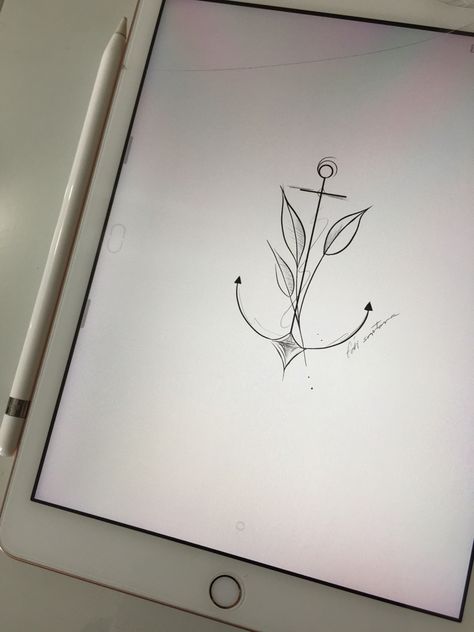 Nautical Fine Line Tattoo, One Line Anchor Tattoo, Anchor Tattoo Fine Line, Delicate Anchor Tattoo, Fineline Anchor Tattoo, Dreaming Tattoo Ideas, Dainty Anchor Tattoo, Floral Anchor Tattoo, Ancore Tattoo