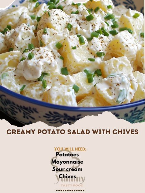 🥔🌿 Refresh your plate with our Creamy Potato Salad with Chives—a smooth, flavorful side dish with a touch of elegance! 🌟🍽️ #PotatoSalad #CreamyDelight Creamy Potato Salad with Chives Ingredients: Potatoes (4, peeled and cubed) Mayonnaise (1 cup) Sour cream (1/2 cup) Chives (1/4 cup, chopped) Salt (to taste) Pepper (to taste) Celery (1/2 cup, chopped) Instructions: Boil potatoes until tender. Drain and let cool. Mix mayonnaise, sour cream, chives, salt, and pepper. Combine with potatoes an... Boil Potatoes, Creamy Potato Salad, Creamy Potato, Boiled Potatoes, Mayonnaise, 1 Cup, Side Dish, Potato Salad, Sour Cream