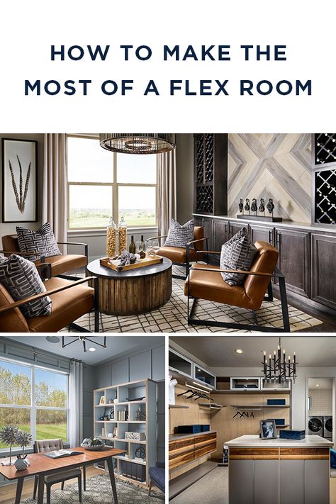 Transform your flex room into a space the whole family can enjoy with nine creative #design ideas.  More on our blog. Living Room Accent Wall Color, Dining Room To Sitting Room, Accent Wall Color Ideas, Convert Dining Room, Converted Dining Room, Bar Lounge Room Ideas, Dining Room Converted, Dining Room Conversion, Flex Room Ideas