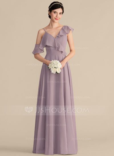 [US$ 99.00] A-Line/Princess V-neck Floor-Length Chiffon Bridesmaid Dress With Cascading Ruffles (007165851) Neutral Bridesmaid Dresses, Yellow Bridesmaid Dresses, Party Frocks, Bridesmaid Dressing Gowns, Look Formal, Floor Length Chiffon Bridesmaid Dresses, Tulle Bridesmaid Dress, Satin Evening Dresses, Cascading Ruffles