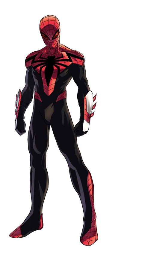 Spiderman Oc Suit Design, Spiderman Armor Suits, Assassin Spiderman, Spider Man Suits Design Oc, Fan Made Spider Man Suits, Spiderman Costume Design, Spiderman Suit Design Concept, Spiderman Suits Design, Armored Spiderman