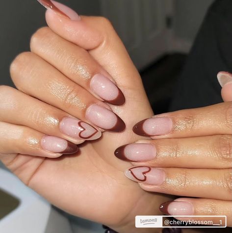 Taupe Nails, Tan Nails, Almond Nails French, Brown Acrylic Nails, Brown French, Brown Nail Polish, Brown Nails Design, Almond Nails Designs, Almond Acrylic Nails