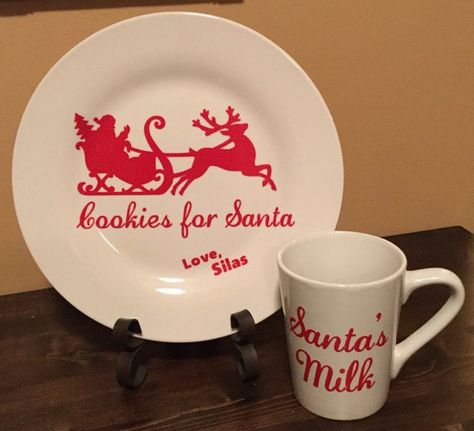 Cookies for Santa Plate & Mug-Personalize by myrusticchicboutique Cricut Plates, Santa Plates, Cookies And Milk For Santa, Craft Vendor, Milk For Santa, Mops Crafts, Cookies For Santa Plate, Maker Ideas, Christmas Cricut