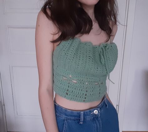 It is a green crochet top Handmade Crochet, Crochet Top, Crochet, Green, Quick Saves