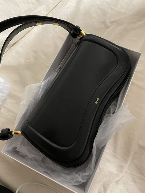 Classic Black JW PEI Joy Shoulder Bag - Timeless elegance and versatility in a sleek black vegan leather shoulder bag with gold-tone hardware and magnetic snap closure. Jw Pei, Comfortable Chic, Velvet Clutch, Essential Bag, Black Shoulder Bag, City Chic, Black Bag, Cloth Bags, Classic Black