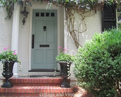 Wythe Blue, Blue Front Door, Black Shutters, Door Paint Colors, Revere Pewter, Grey Doors, Pintura Exterior, Painted Front Doors, Design Blogs