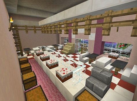 Sweet Stuff Bakery Minecraft Project Minecraft Bakery Interior, Minecraft Stores, Minecraft Bakery, Minecraft Shops, Modern Minecraft Houses, Minecraft Building Guide, Minecraft Decoration, Cookies Pumpkin, Cake Displays