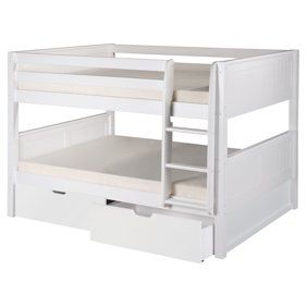 Camaflexi Full over Full Bunk Bed - Panel Headboard - White Finish - Walmart.com Low Bunk Bed, Bunk Bed With Drawers, Bunk Beds Boys, Childrens Bunk Beds, Low Bunk Beds, Modern Bunk Beds, Bunk Beds With Drawers, Full Bunk Bed, Cool Bunk Beds