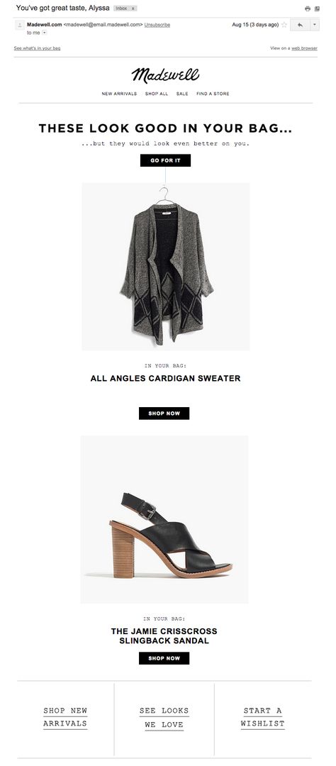 Madewell Cart Abandonment Abandoned Cart Email, Email Newsletter Inspiration, Email Marketing Inspiration, Email Inspiration, Email Ideas, Email Blast, Email Design Inspiration, Email Newsletter Design, Email Marketing Design