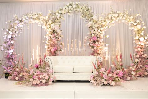 Pastel Flower Backdrop, Engagement Floral Backdrop, Floral Wedding Stage Decor, Pink Sweetheart Table, Varmala Stage, Engagement Stage Decoration, Nikah Decor, Reception Stage Decor, Engagement Decor