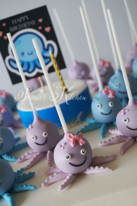 Cake Pops Sea Theme, Sea Animal Cake Pops, Ocean Cakepops, Under The Sea Cakepops, Ocean Theme Cake Pops, Octopus Themed Birthday Party, Mermaid Cakepops, Octopus Birthday Cake, Octopus Cupcakes