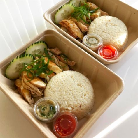 Rice Box Ideas, Rice Box Packaging, Scallion Dip, Chicken Rice Shop, Dirty Rice Recipe Easy, Hainan Chicken Rice, Chickpea Rice, Hyderabadi Biryani, Hainan Chicken