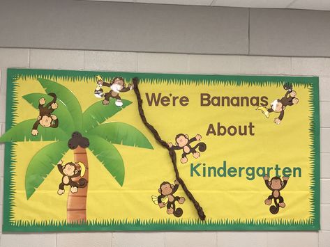 Monkey bulletin board Monkey Bulletin Board Ideas, Monkey Bulletin Boards, Crayon Classroom, Speech Bulletin Boards, Prek Themes, Jungle Theme Classroom, Infant Classroom, Boards Ideas, Fall Bulletin Boards