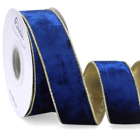 PRICES MAY VARY. Size: 1-1/2 inch wide ribbon, continuous 10 yards length without splices, 1 roll per package Material: Made of polyester, gorgeous velvet on one side, back side with glossy metallic luster Metallic Wired Edge: Workmanship with soft iron wire on both sides and with beautiful metallic edge, convenient for you to shape and fix Design: Elegant velvet with a glossy and crushed texture that changes with the light, the back is made of gold or silver glossy fabric that matches the velve Blue And Gold Christmas Wreath, Blue And Red Christmas Decor, Christmas Wreath Ribbon, Metallic Christmas Decor, Blue Christmas Decorations, Gift Wrapping Christmas, Ribbon Wreath Christmas, Ribbon For Gift Wrapping, Ribbon For Gift