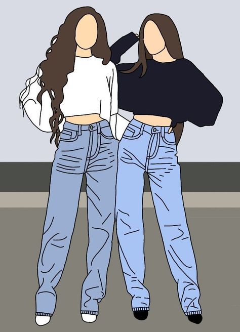 Besties Besties Drawing Best Friends, Two Besties Drawing, Twins Illustration, Tomboy Drawing, Sisters Drawing, Friends Sketch, Digital Portrait Illustration, Best Friend Drawings, Fashion Design Books