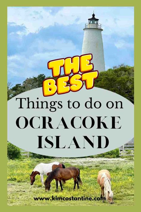 Planning a vacation to the Outer Banks and Cape Hatteras National Seashore? Then make sure to take the Ocracoke Island ferry and visit Ocracoke Island. This unique barrier island has the most amazing beaches and lots of fun things to do. Make sure to visit the Ocracoke lighthouse and other great historical spots. Read the blog to learn more and save this pin for later! Outter Banks, Ocracoke Lighthouse, North Carolina Attractions, Cape Hatteras National Seashore, North Carolina Vacations, Planning A Vacation, North Carolina Travel, Amazing Beaches, Ocracoke Island