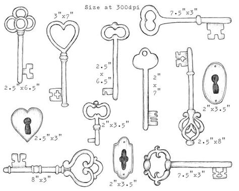 Key Illustration Graphic Design, How To Draw A Key, Key Drawing Simple, Skeleton Key Drawing, Lock And Key Drawing, Key Doodle, Keys Illustration, Antique Key Tattoos, Anime Colouring