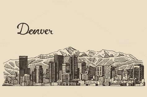 Denver Colorado Skyline Drawing, Denver Mountains Skyline, Denver Graphic Design, Denver Skyline Drawing, Denver City Skyline, Denver Skyline Tattoo, Denver Tattoo Ideas, Things To Do In September, Denver Tattoo