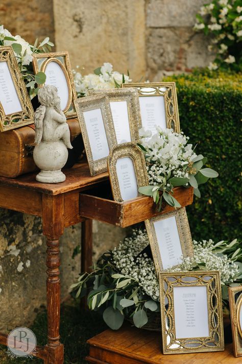 Table assignments Nemacolin Wedding, Wedding Table Assignment Ideas, Table Assignment Board, Table Assignments Wedding, Fall Wedding Seating, Wedding Table Assignments, Vintage Table Numbers, Whimsical Wedding Theme, Vintage Italian Wedding