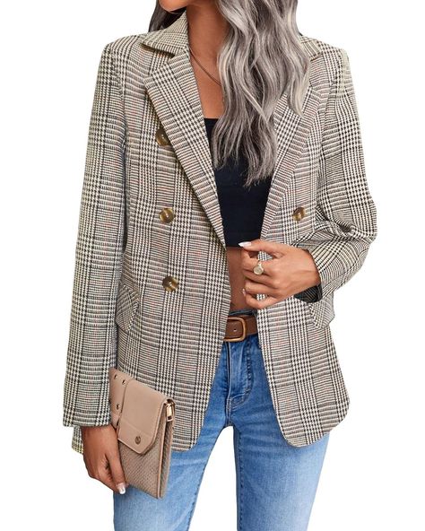 PRICES MAY VARY. Comfortable And Flattering Fit: S=US 4-6, M=US 8-10, L=US 12-14, XL=US 16-18, XXL=US 20. Made From a Soft And High-Quality Fabric, These Womens Plaid Blazer Are Loose Fit And Provide a Flattering Silhouette, Enhancing Your Confidence And Professional Appearance. Functional Details: Designed With Practicality In Mind, These Tweed Blazers For Women Business Casual Feature Two Pockets, Allowing You To Keep Small Essentials Close At Hand. The Open Front Design Adds a Modern Twist, M Womens Christmas Tops, Business Elegant, Tweed Blazer Women, Silvester Outfit, Business Casual Top, Christmas Outfits Women, Plus Size Blazer, Blazer Jackets For Women, Business Casual Outfits For Women