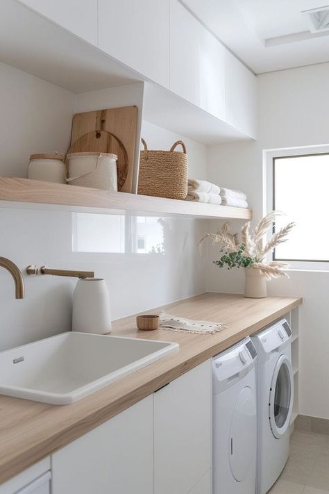 22 Minimalist Laundry Room Ideas » Lady Decluttered Minimal Laundry Room, Laundry Room Solutions, Minimalist Laundry Room, Minimalist Laundry, Laundry Room Design Ideas, Laundry Ideas, Laundry Space, Laundry Room Wallpaper, Laundry Room Renovation