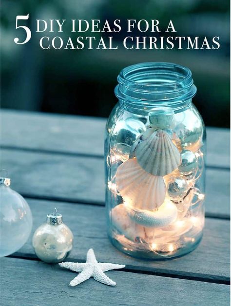 Fairy Lights Diy, Maritime Decor, Seashell Projects, Beachy Christmas, Shell Crafts Diy, Mason Jar Crafts Diy, Christmas Jars, Beach Diy, Coastal Christmas