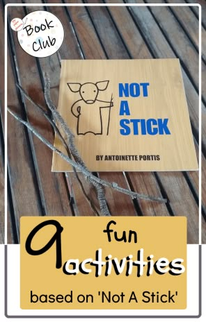 If you have ever read “Not A Stick’ by Antoinette Portis, you will know it quickly becomes a firm favorite in kid’s home libraries. These 9 fun activities, based on Not A Stick’, help to extend learning and understanding, as well as promote imaginative play in the early years. Great is you are looking for book inspired activities for homeschool, preschool, kindergarten and more. #PenAndPaperPhonics #reading Book Themed Activities, Library Activities, Kindergarten Books, Story Activities, Preschool Literacy, Creative Curriculum, Kindergarten Writing, Preschool Books, Home Libraries