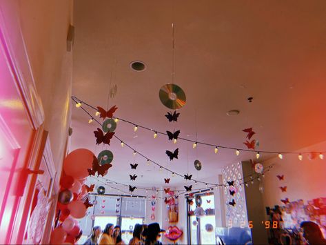 Hanging Cds, Bratz Party Decorations, Bratz Party, Butterfly Roof, Y2k Party, Paper Butterflies, Ceiling Hanging, Dreamy Room, The Ceiling