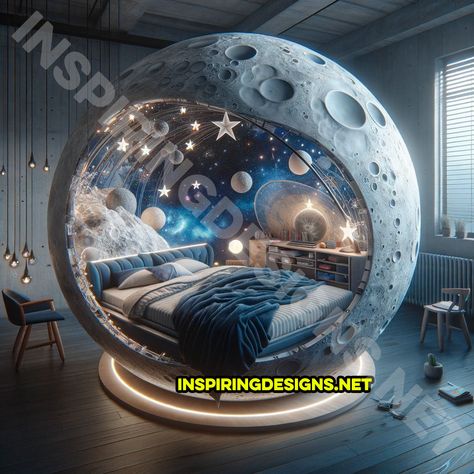 Funny Beds, Moon Bed, Outer Space Bedroom, Starry Ceiling, Galaxy Room, Space Themed Bedroom, Space Themed Room, Space Bedroom, Kids Beds