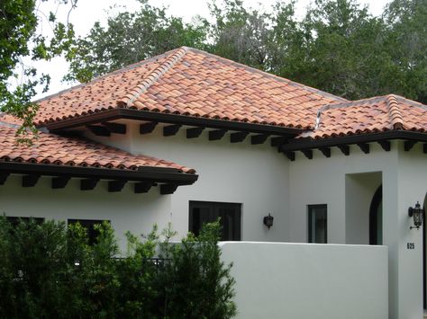 Tile Roofing Ideas, Outside House Colors, Spanish Exterior, Tile Paint, Flip House, Roofing Ideas, Roof Paint, Clay Roofs, Terracotta Roof