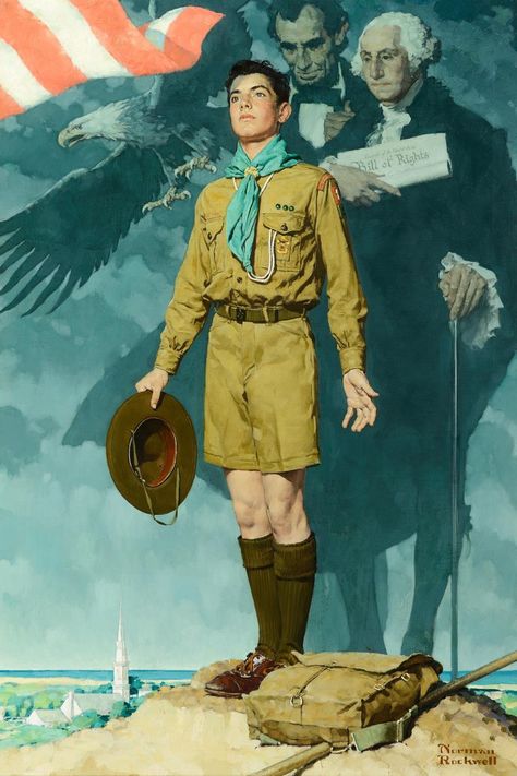 A Scout is Loyal by Norman Rockwell, 1940 Norman Rockwell Thanksgiving, Freedom From Want Norman Rockwell, Norman Rockwell The Holdout, Norman Rockwell Museum, Norman Rockwell Poster, Fantasy Costume Design, Normal Rockwell, Arte Pulp, Norman Rockwell Art