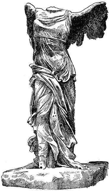 Winged Victory of Samothrace | ClipArt ETC Victory Tattoo, Winged Victory Of Samothrace, Winged Victory, Statue Tattoo, Black And White Art Drawing, Greek Tattoos, Engraving Illustration, Marble Sculpture, Greek Art