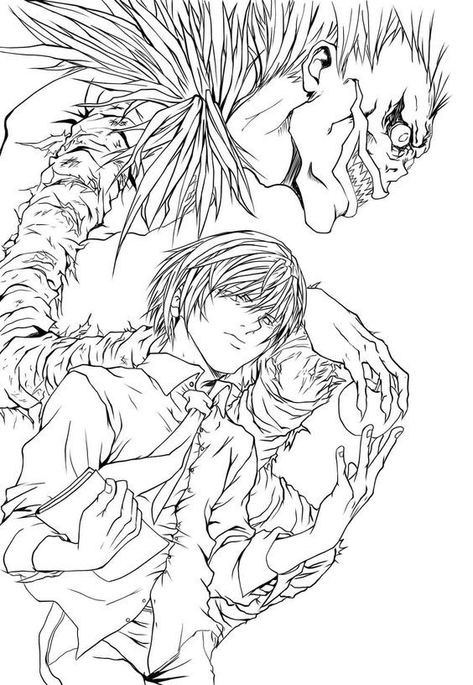 Yagami gives an apple to Ryuk Coloring Page - Free Printable Coloring Pages Coloring pages #coloringpages Coloring page #coloringpage 6.306 Anime Coloring Pages, Oc Bases, Manga Coloring Book, Monster Coloring Pages, People Faces, Abstract Coloring Pages, Coloring Pages Inspirational, Words Coloring Book, Homeschool Tips