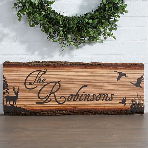 Personalized Rustic Wood Plaque - Hunter's Hideaway - 13761 Wood Burning Door Sign, Housewarming Wishes, Woodburning Ideas, Personalization Mall, Personalized Housewarming Gifts, Personalized Picture Frames, Wood Burning Crafts, Wood Burning Patterns, 2022 Christmas