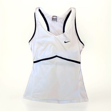 Retro White Black Swoosh Nike Dri-Fit Tank Top With Built In Bra Lined Racerback Black Border Tennis Cheerleading Racquetball Running Athletics Women’s Small 4-6 Like Brand New Vintage Nike Tank Top, 2000s Athletic Wear, Nike 2000s, Tennis Fits, Athletic Wear Womens, School Clothing, Cozy Clothes, Tennis Outfits, Sport Clothing